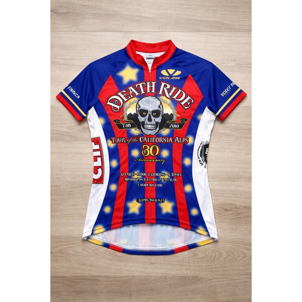Voler Womens Death‎ Ride 2010 30th Anniversary Cycling Jersey Blue Red Skull M